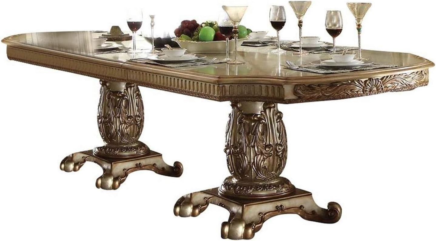 ACME Dining Table, Gold Patina and Bone Finish