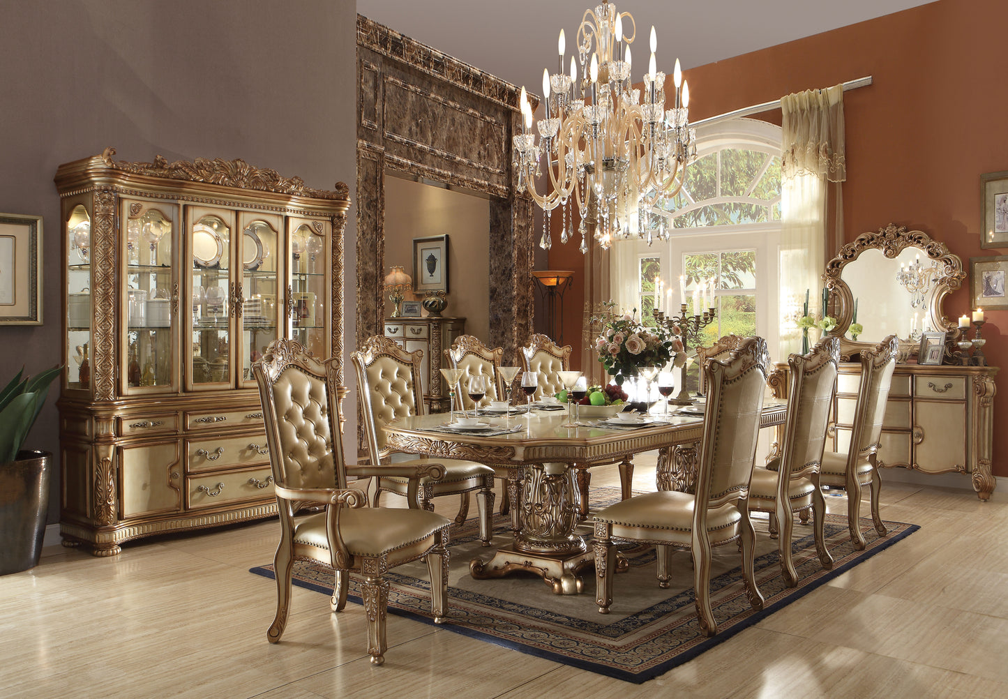 ACME Dining Table, Gold Patina and Bone Finish