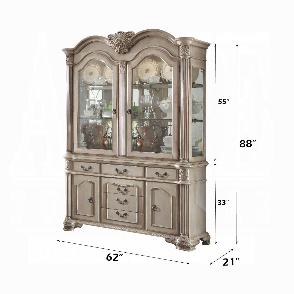 ACME Chateau De Ville 8-Piece Dining Set Include 1 Dining Extension Table, 4 Side Chairs, 2 Arm Chairs and 1 Buffet & Hutch