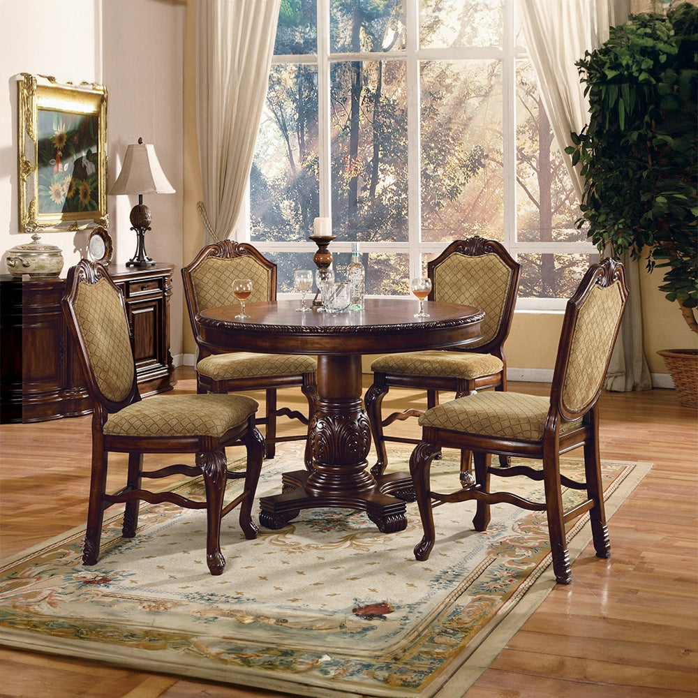 ACME Chateau de Ville 5-Piece Counter Height Dining Set, 1 Table and 4 Chairs, Cherry Finish