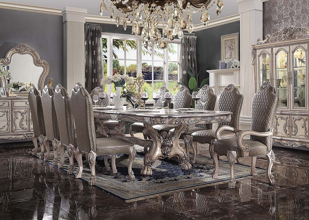 ACME Dresden 11-Piece Luxurious Formal Dining Table Set Kitchen Furniture Set Include 1 Extendable Dining Table, 8 Side Chairs and 2 Arm Chairs, Set for 10 Persons