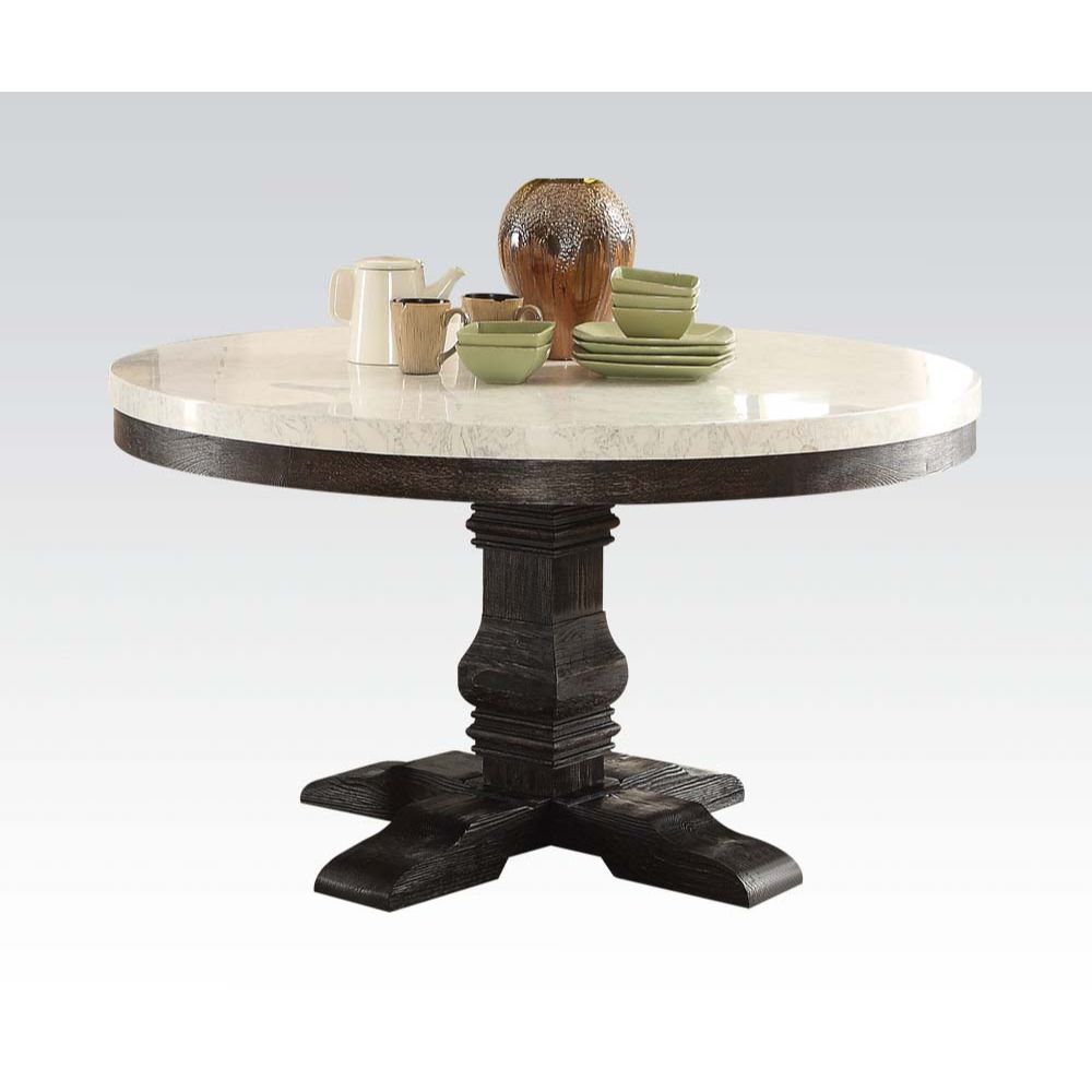 ACME Nolan 7-ps Casual Dining Table Set Include 1 Dining Table, 6 Side Chairs, 7-Person Marble Dining Set (Round)