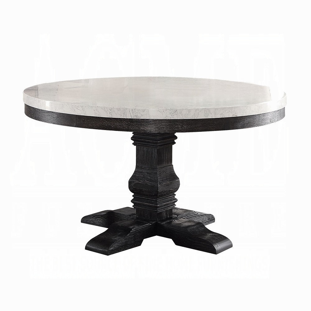 ACME Nolan 7-ps Casual Dining Table Set Include 1 Dining Table, 6 Side Chairs, 7-Person Marble Dining Set (Round)