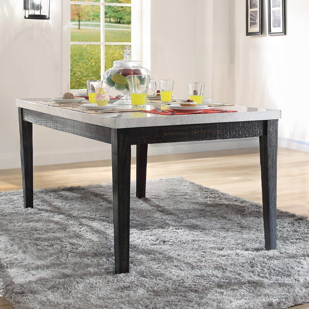 ACME 7-ps Casual Dining Table Set Include 1 Dining Table, 6 Side Chairs, 7-Person Marble Dining Set, Rectangular