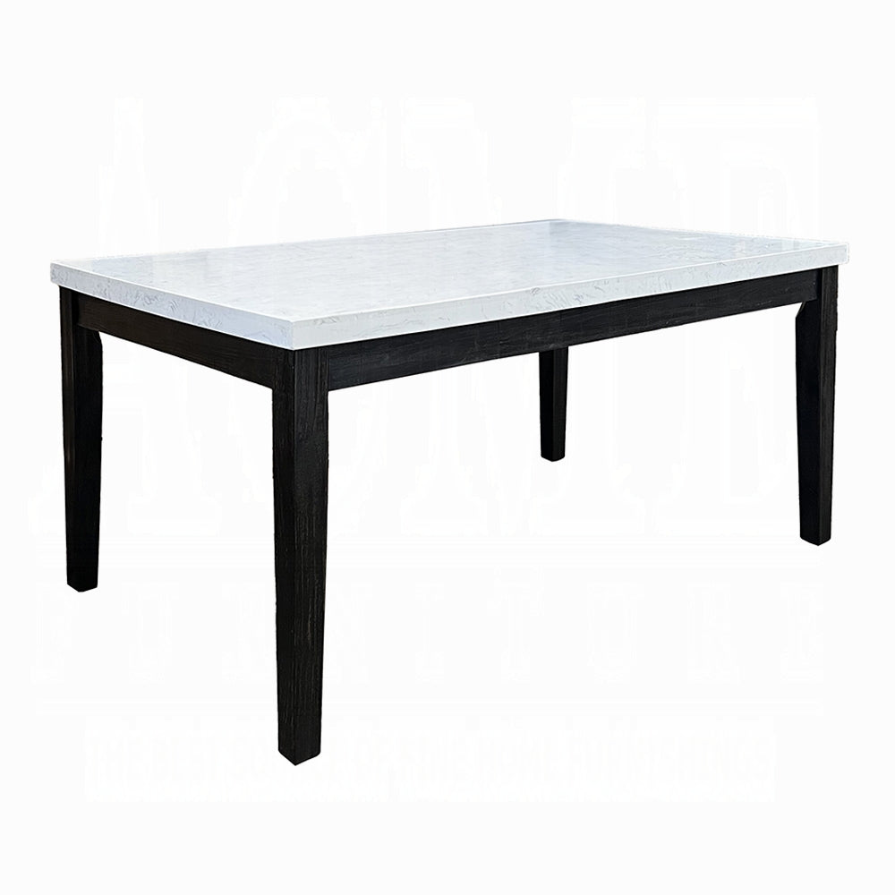 ACME 7-ps Casual Dining Table Set Include 1 Dining Table, 6 Side Chairs, 7-Person Marble Dining Set, Rectangular