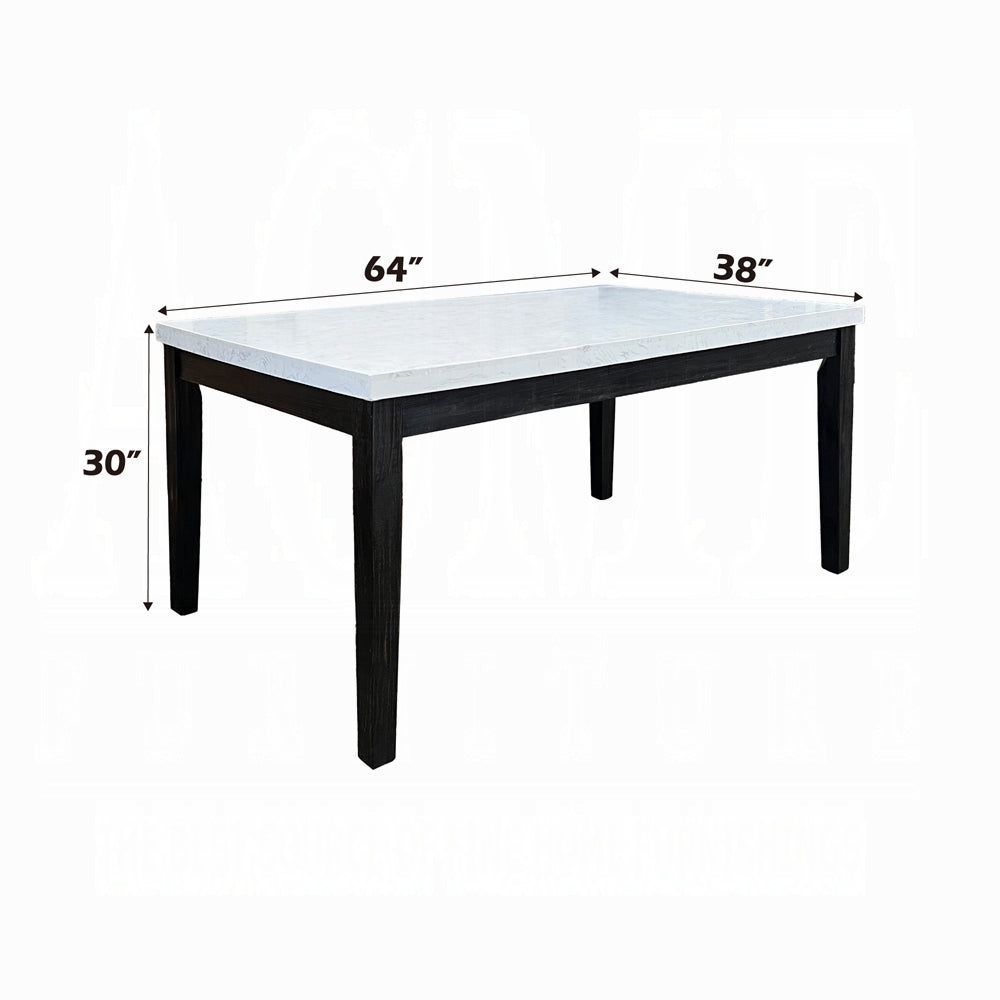 ACME 7-ps Casual Dining Table Set Include 1 Dining Table, 6 Side Chairs, 7-Person Marble Dining Set, Rectangular