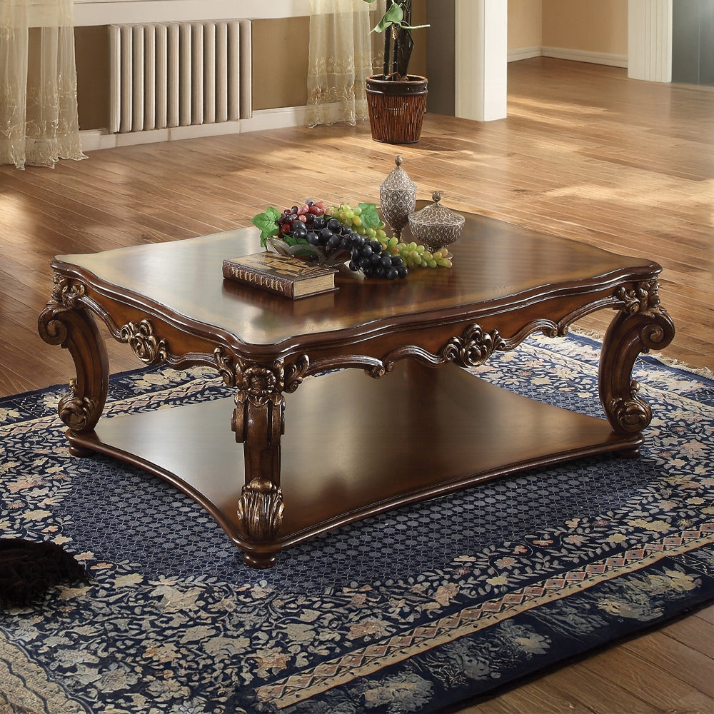 ACME Vendome Collection 4-Piece Living Room Set Include Sofa, Loveseat, Chair and Coffee Table, Cherry Synthetic Leather & Cherry Finish
