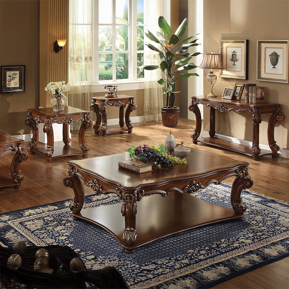 ACME Vendome Collection 4-Piece Living Room Set Include Sofa, Loveseat, Chair and Coffee Table, Cherry Synthetic Leather & Cherry Finish