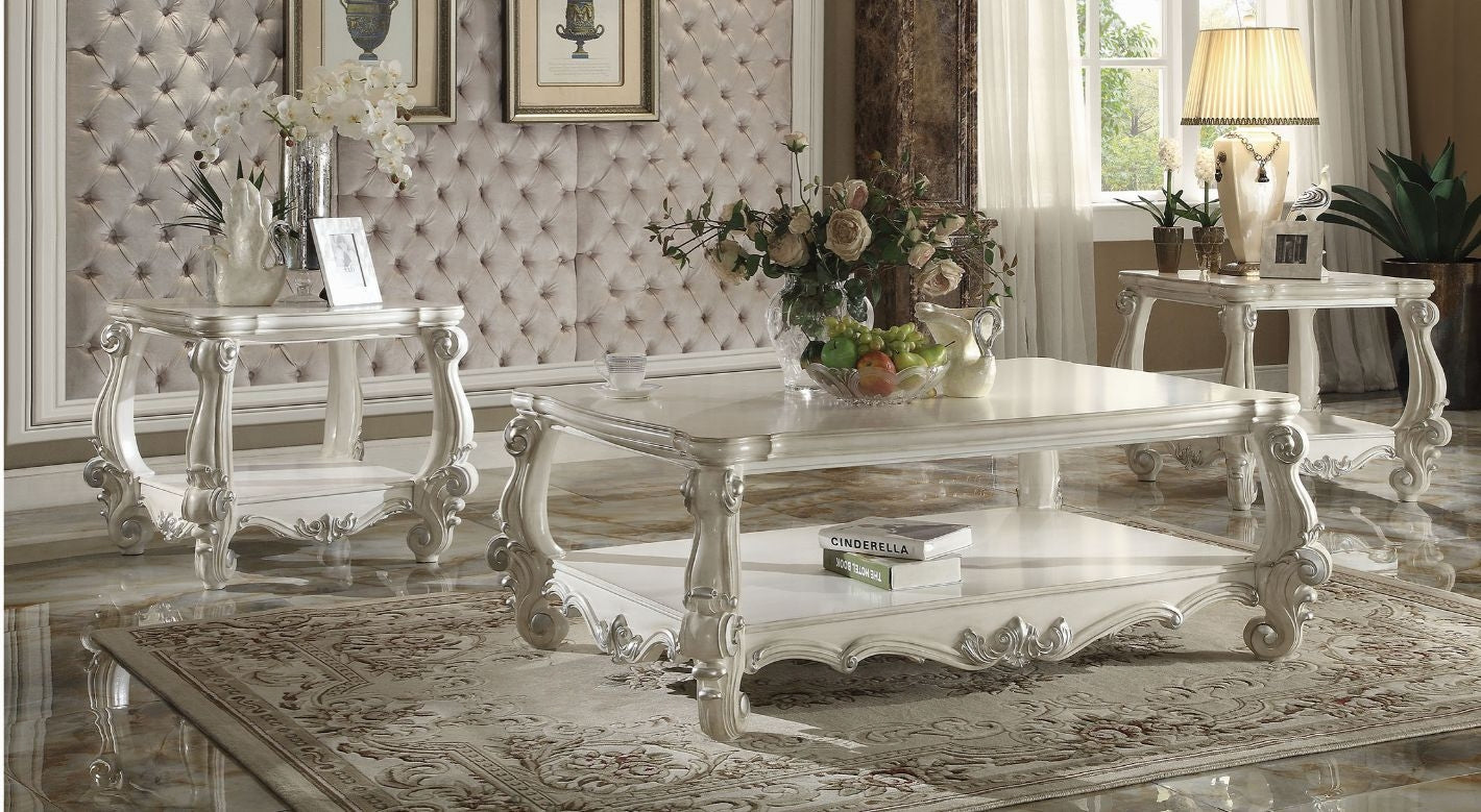 ACME Versailles Collection Luxury 4-Piece Living Room Set, Including Sofa, Loveseat, Chair and Coffee Table, Bone White