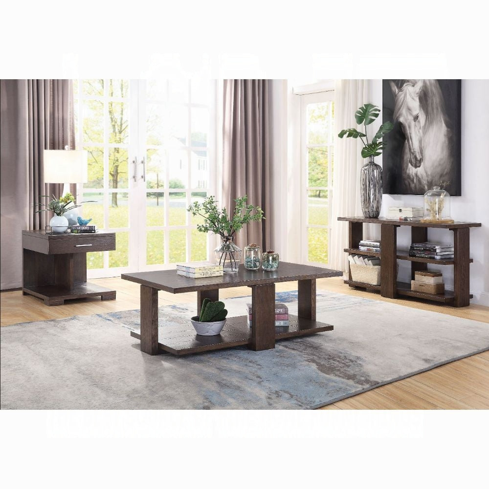 ACME Niamey Colletion 4-Piece Living Room Set Include Sofa, Loveseat, Chair and Coffee Table, Fabric & Walnut Finish