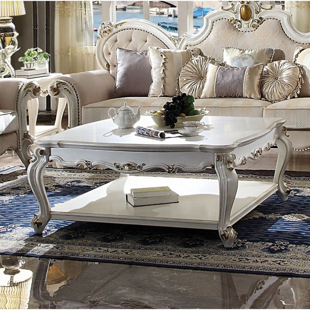 ACME Picardy Colletion 4-Piece Living Room Set Include Sofa, Loveseat, Chair and Coffee Table, Antique Pearl Finish