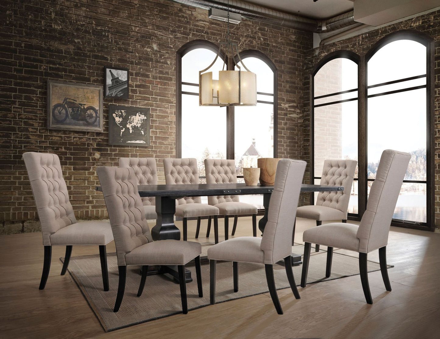 ACME Morland 9-ps Dining Table Set Includes 1 Dining Table and 8 Side Chairs, Set for 8-Person