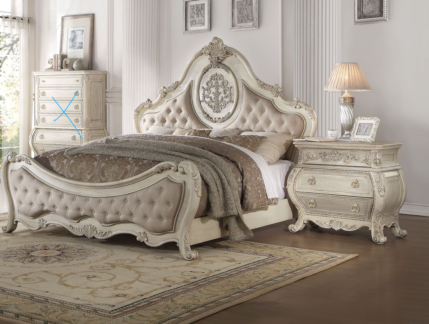 ACME Ragenardus Collection 4-Piece Contemporary Bedroom Set Include Panel Bed, Dresser, Nightstand and Mirror, Box Spring Required