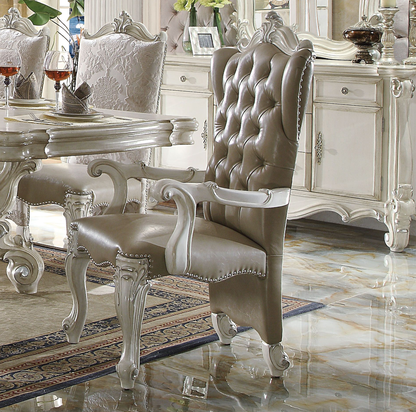 ACME Versailles 10-Piece Luxurious Formal Dining Table Set Bone White Finish 61130