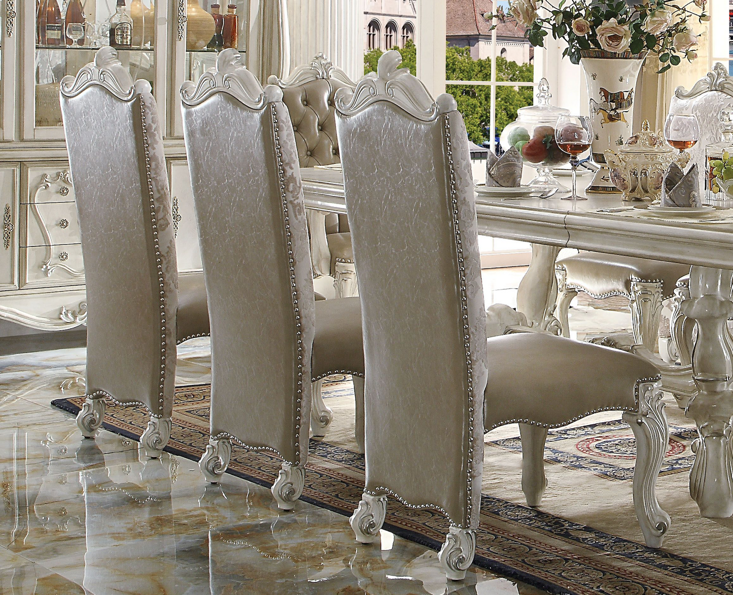 ACME Versailles 10-Piece Luxurious Formal Dining Table Set Bone White Finish 61130