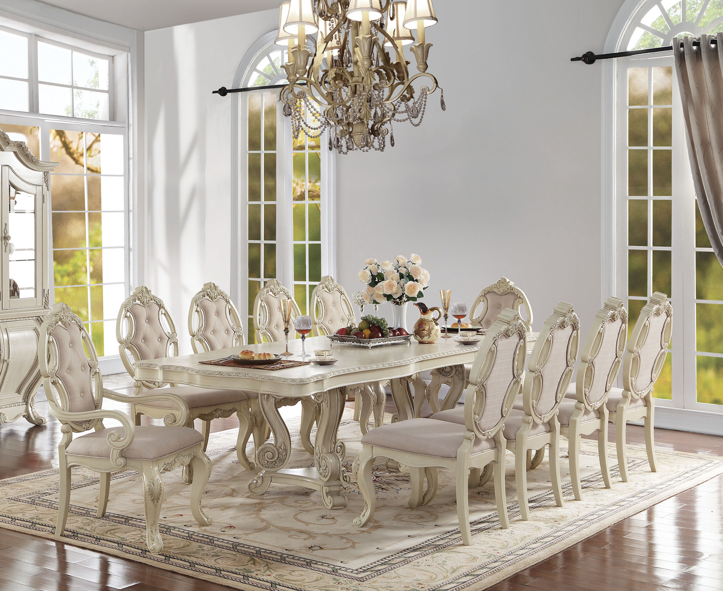 ACME Ragenardus Kitchen Furniture Set 11pc Formal Dining Table Set Includes 1 Table, 8 Side Chairs and 2 Arm Chairs, Set for 10 Persons