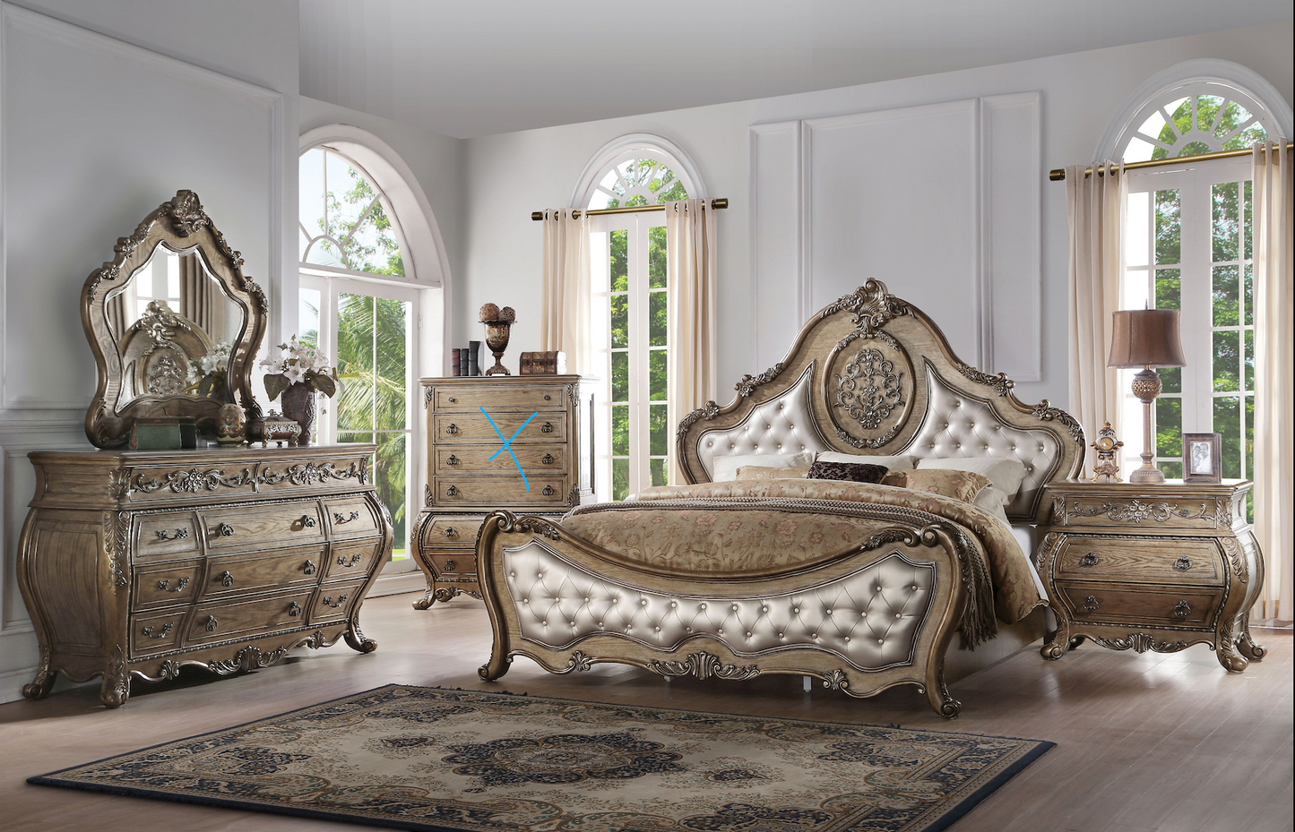 ACME Ragenardus Collection 4-Piece Contemporary Bedroom Set Include Panel Bed, Dresser, Nightstand and Mirror, Box Spring Required