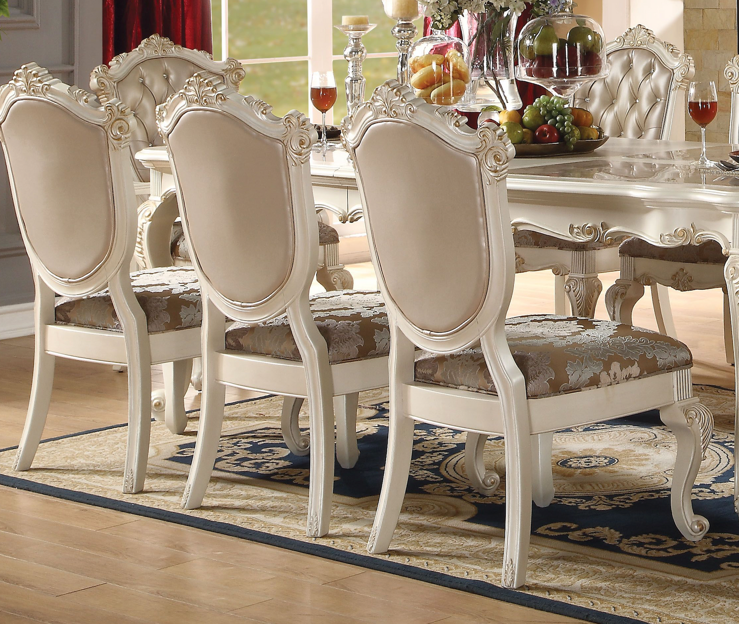 ACME Chantelle 9-Piece Luxurious Formal Dining Table Set Kitchen Furniture Set Include 1 Extendable Dining Table, 6 Side Chairs and 2 Arm Chairs, Set for 8 Persons