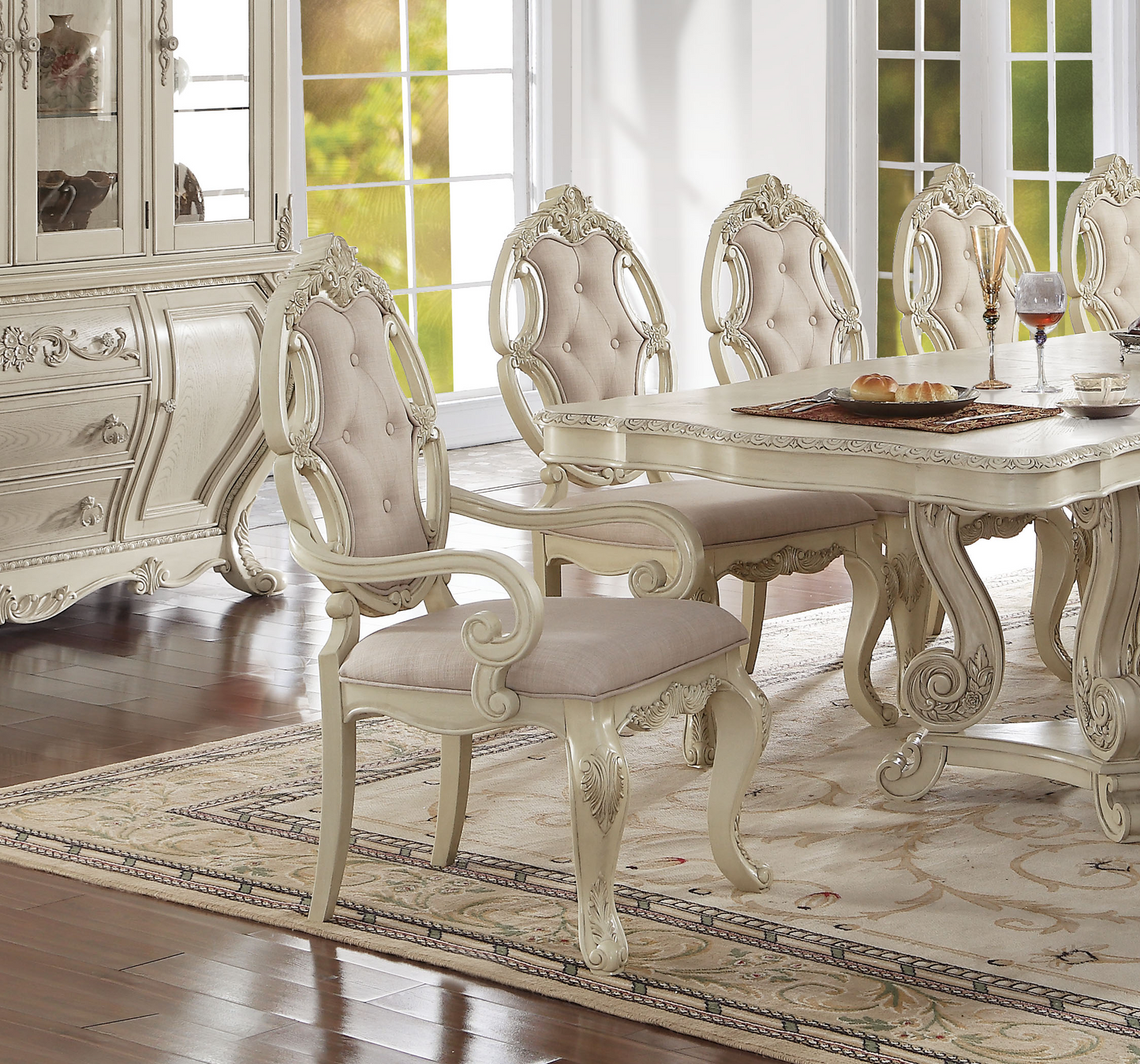 ACME Ragenardus Kitchen Furniture Set 11pc Formal Dining Table Set Includes 1 Table, 8 Side Chairs and 2 Arm Chairs, Set for 10 Persons