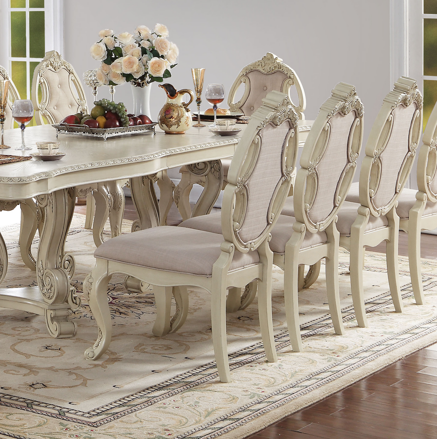 ACME Ragenardus Kitchen Furniture Set 11pc Formal Dining Table Set Includes 1 Table, 8 Side Chairs and 2 Arm Chairs, Set for 10 Persons