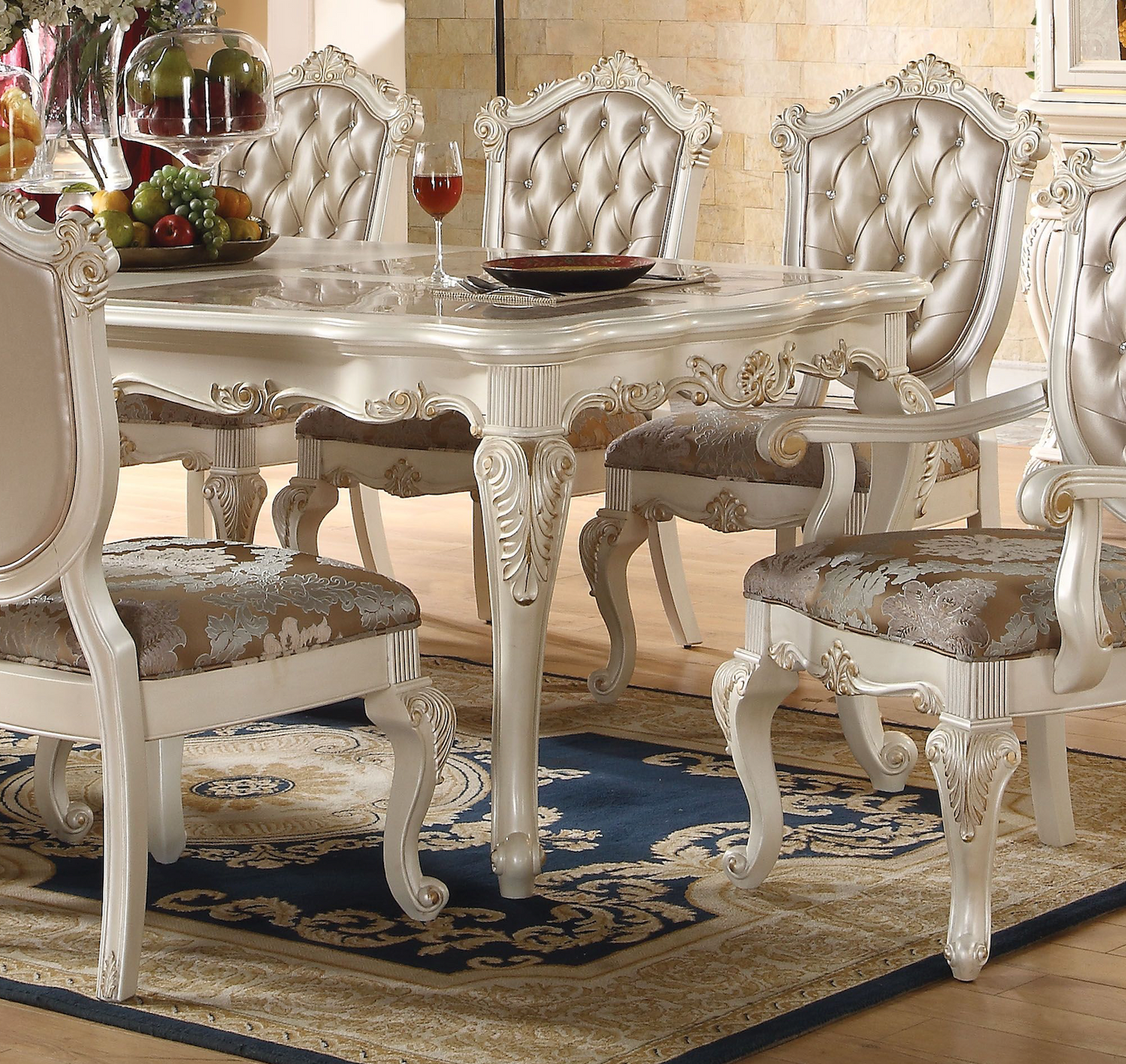 ACME Chantelle 9-Piece Luxurious Formal Dining Table Set Kitchen Furniture Set Include 1 Extendable Dining Table, 6 Side Chairs and 2 Arm Chairs, Set for 8 Persons