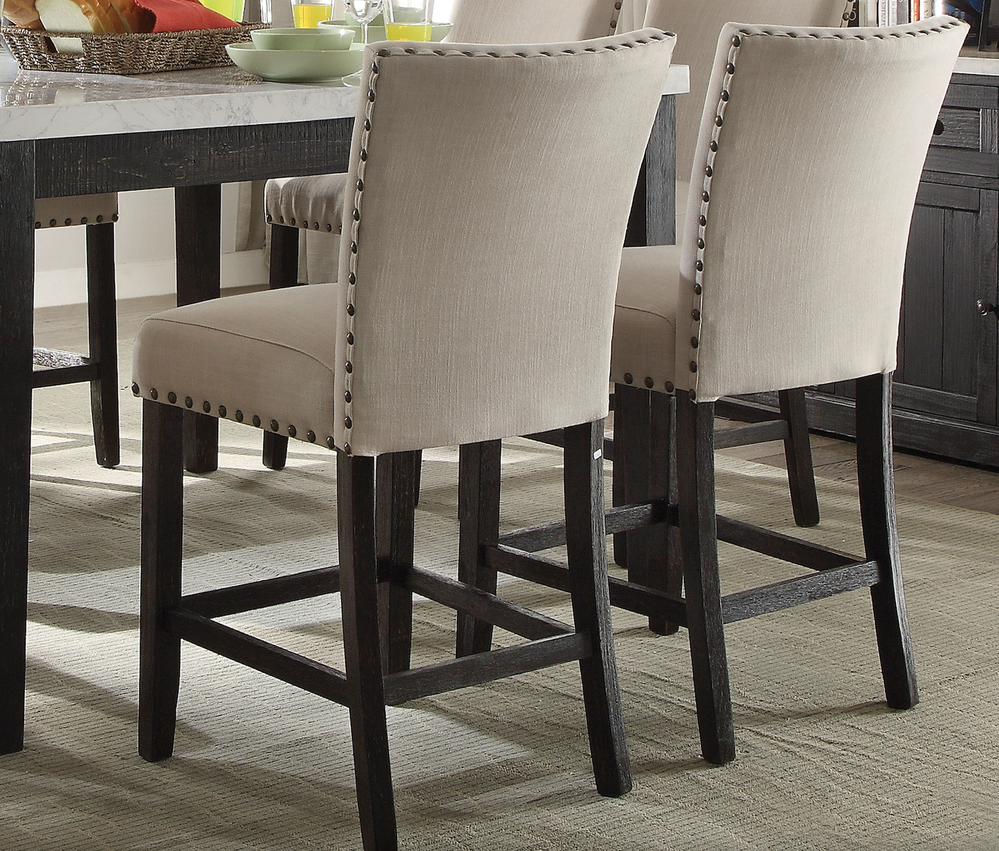 ACME Nolan 9-ps Casual Dining Table Set Include 1 Dining Table, 8 Side Chairs, 8-Person Marble Dining Set