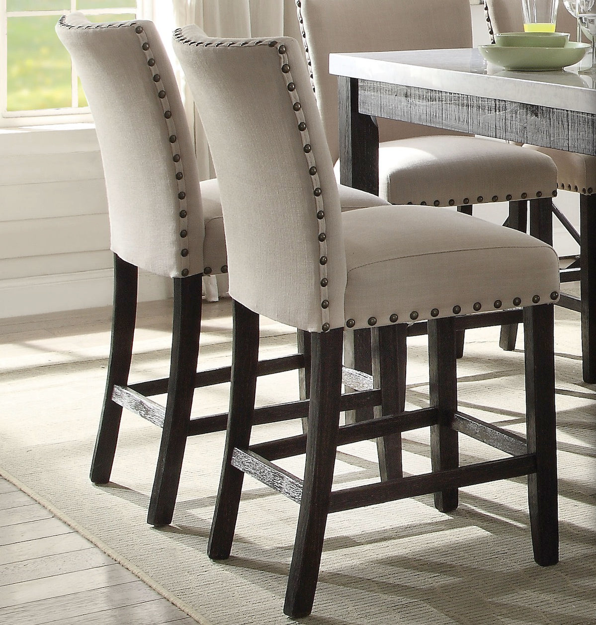 ACME Nolan 9-ps Casual Dining Table Set Include 1 Dining Table, 8 Side Chairs, 8-Person Marble Dining Set