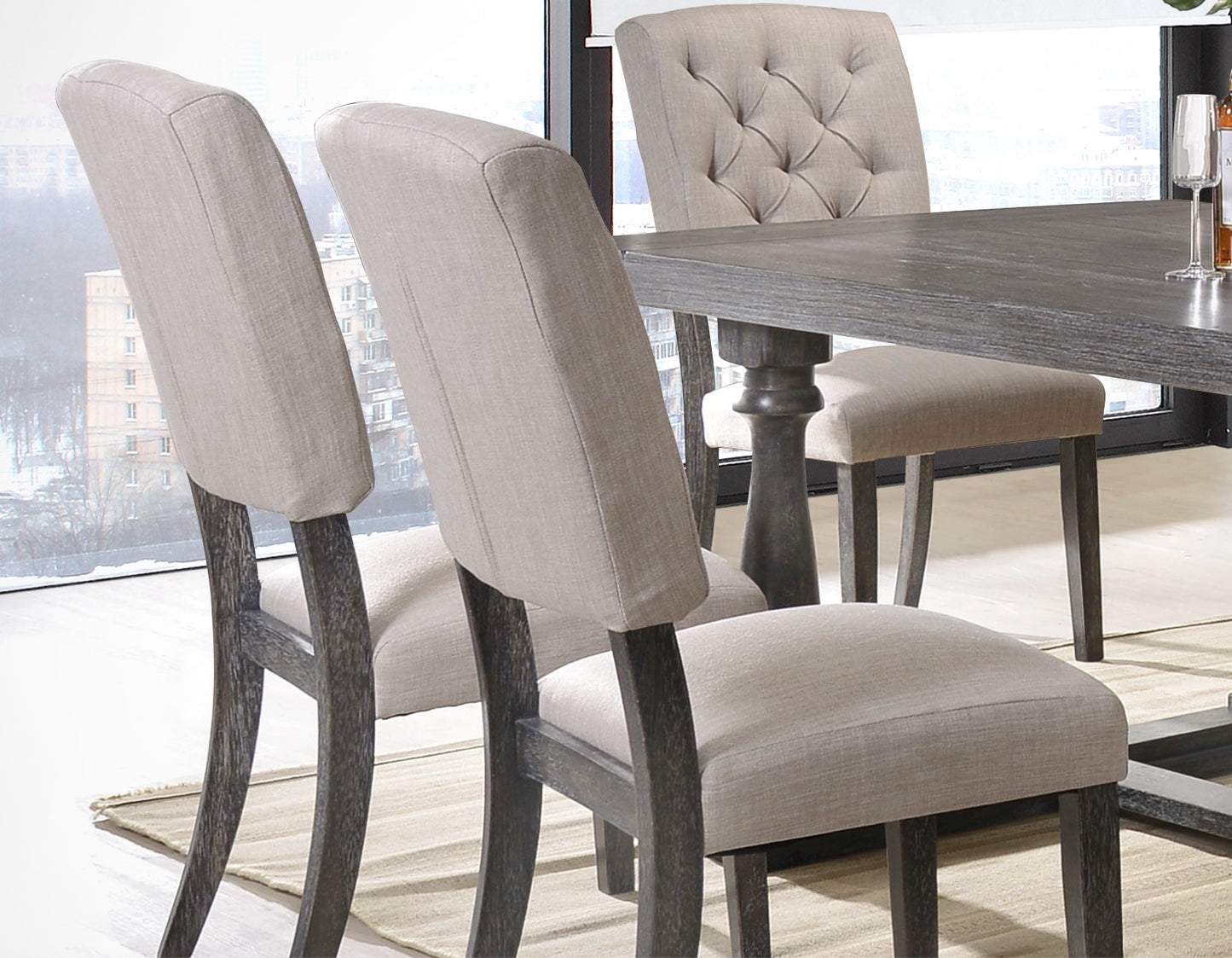 ACME Bernard 7-ps Casual Dining Table Set Include 1 Dining Table, 6 Side Chairs, 6 -Person Dining Set