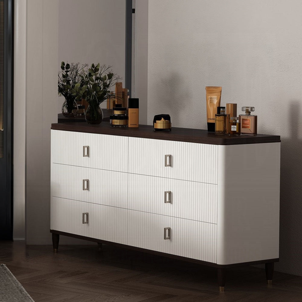 ACME Carena 6-Piece Modern Luxury Bedroom Set Includes Panel Bed, Dresser, Chest, 2x Nightstands and Mirror, Box Spring Required