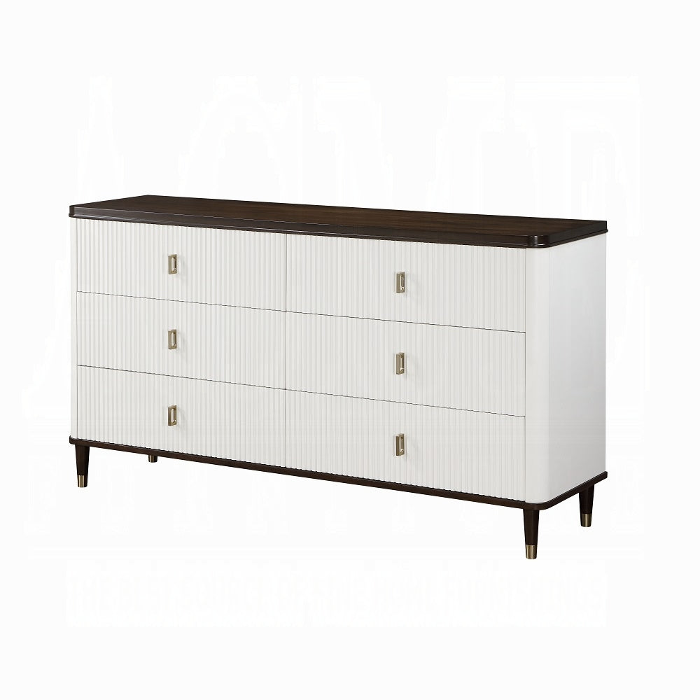 ACME Carena 6-Piece Modern Luxury Bedroom Set Includes Panel Bed, Dresser, Chest, 2x Nightstands and Mirror, Box Spring Required