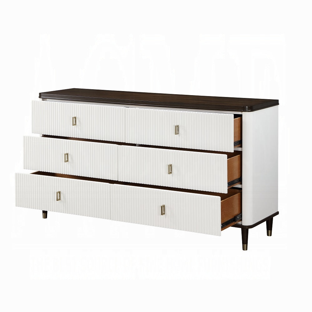 ACME Carena 6-Piece Modern Luxury Bedroom Set Includes Panel Bed, Dresser, Chest, 2x Nightstands and Mirror, Box Spring Required