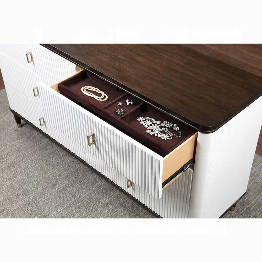 ACME Carena 6-Piece Modern Luxury Bedroom Set Includes Panel Bed, Dresser, Chest, 2x Nightstands and Mirror, Box Spring Required