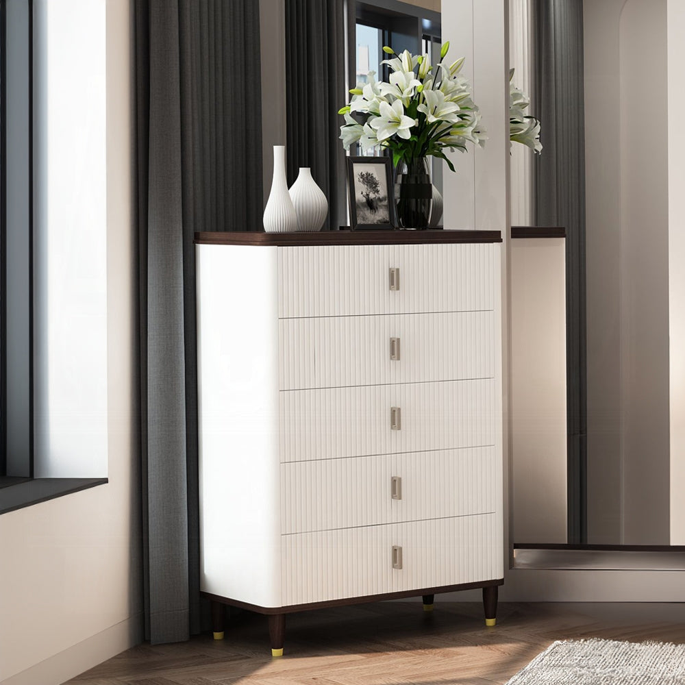 ACME Carena 6-Piece Modern Luxury Bedroom Set Includes Panel Bed, Dresser, Chest, 2x Nightstands and Mirror, Box Spring Required