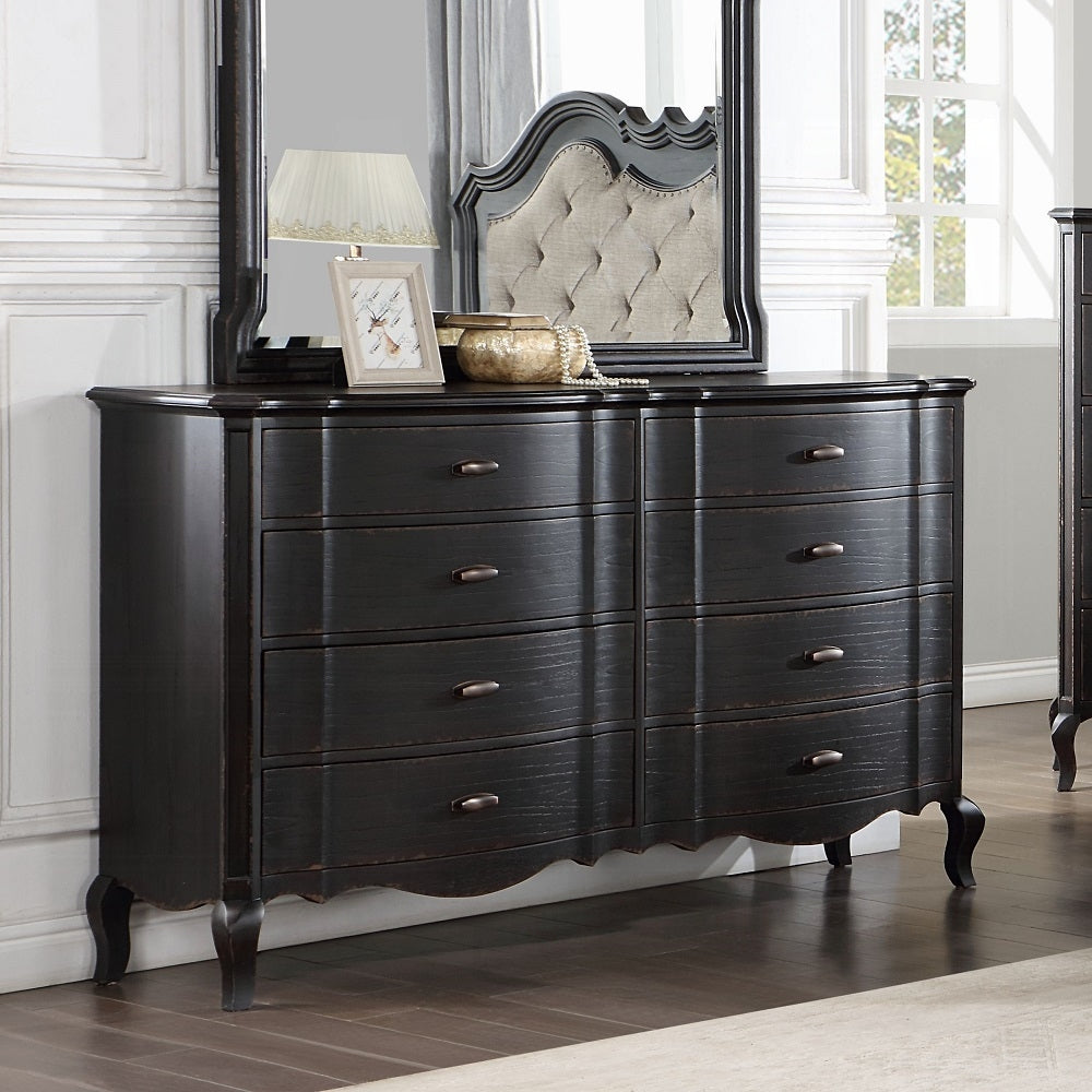ACME Chelmsford 6-Piece Contemporary Solid Wood Bedroom Set Includes Panel Bed, Assembled Dresser, Assembled Chest, 2xAssembled Nightstand and Mirror, Box Spring Required