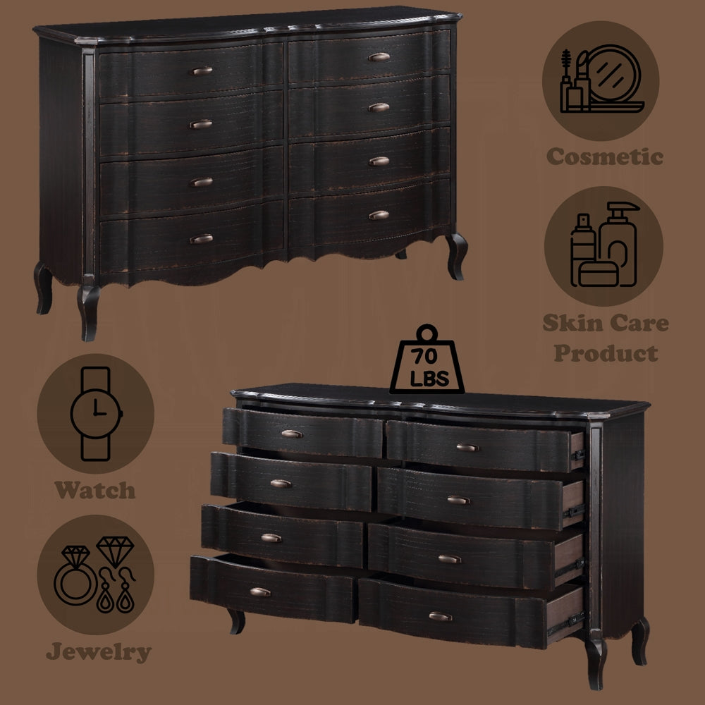 ACME Chelmsford 6-Piece Contemporary Solid Wood Bedroom Set Includes Panel Bed, Assembled Dresser, Assembled Chest, 2xAssembled Nightstand and Mirror, Box Spring Required
