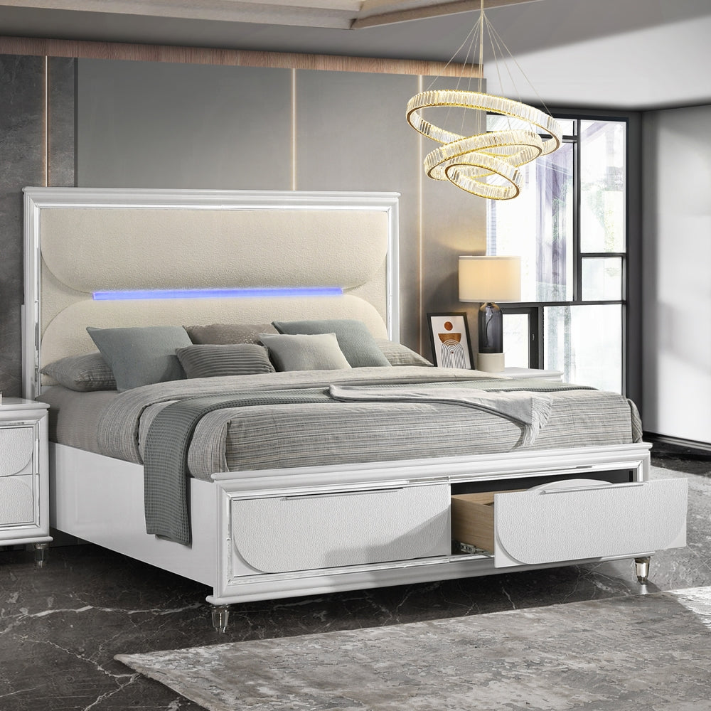 ACME Tarian 6-Piece Modern Luxury Bedroom Set Includes Panel Bed w/Led & Storage, Assembled Dresser, Assembled Chest, 2xAssembled Nightstands and Mirror, Box Spring Not Required