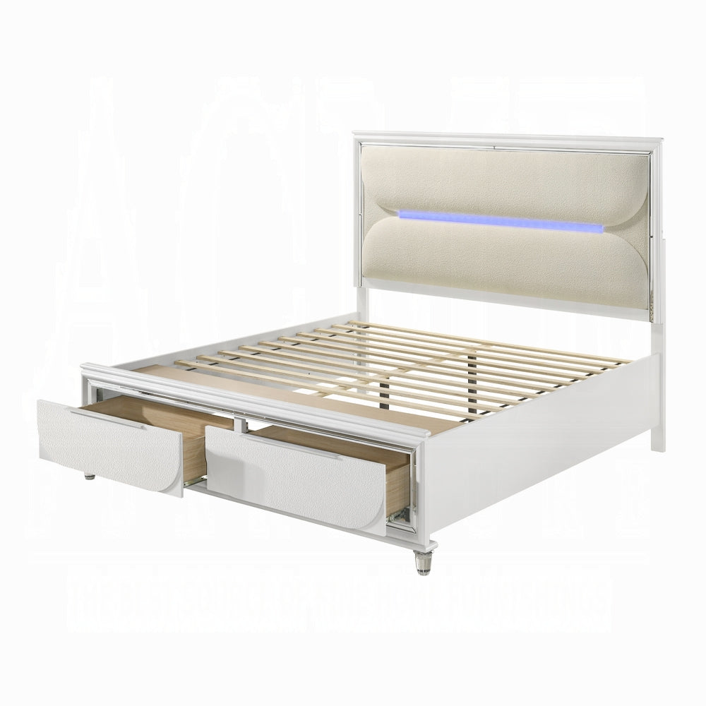 ACME Tarian 6-Piece Modern Luxury Bedroom Set Includes Panel Bed w/Led & Storage, Assembled Dresser, Assembled Chest, 2xAssembled Nightstands and Mirror, Box Spring Not Required