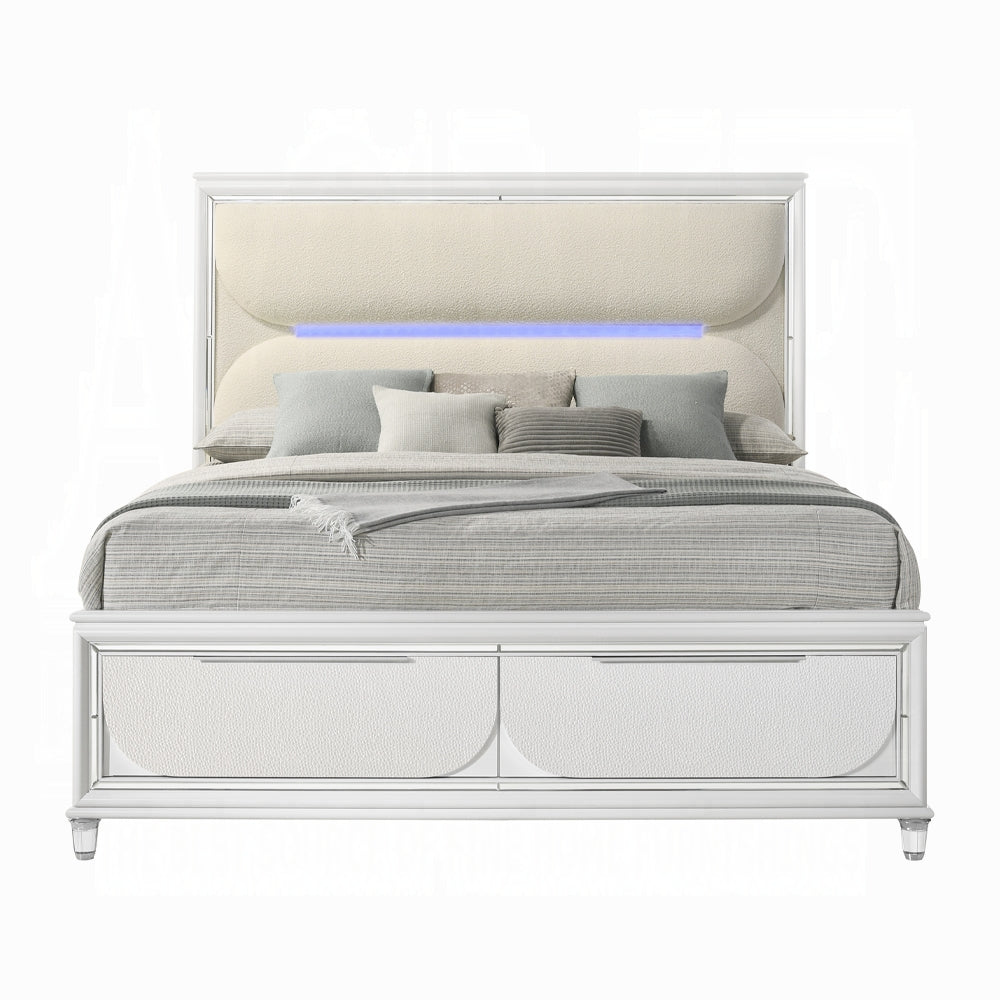 ACME Tarian 6-Piece Modern Luxury Bedroom Set Includes Panel Bed w/Led & Storage, Assembled Dresser, Assembled Chest, 2xAssembled Nightstands and Mirror, Box Spring Not Required