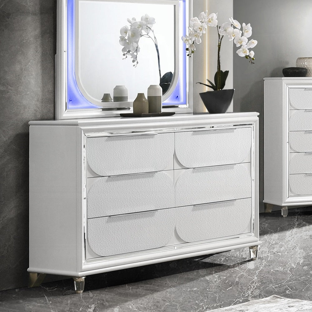 ACME Tarian 6-Piece Modern Luxury Bedroom Set Includes Panel Bed w/Led & Storage, Assembled Dresser, Assembled Chest, 2xAssembled Nightstands and Mirror, Box Spring Not Required