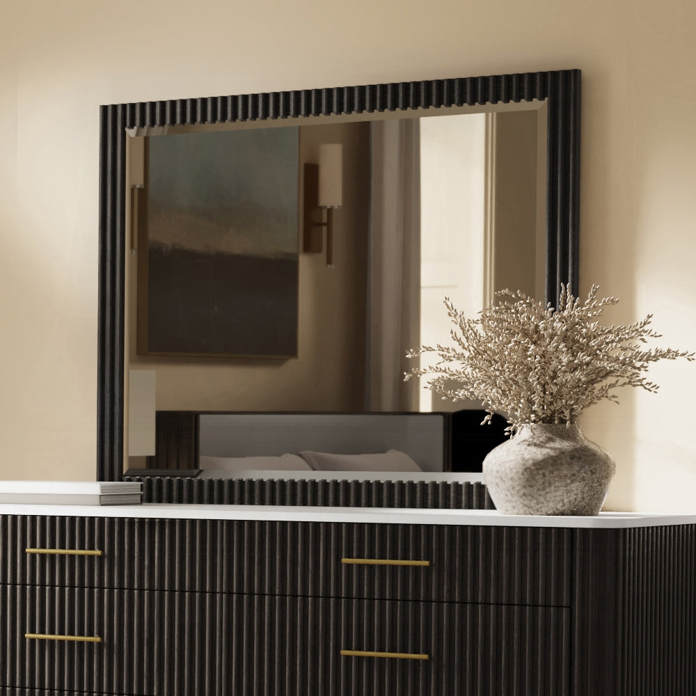 ACME Clayten 6-Piece Modern Luxury Bedroom Set Includes Panel Bed, Assembled Dresser, Assembled Chest, 2xAssembled Nightstands and Mirror, Box Spring NOT Required