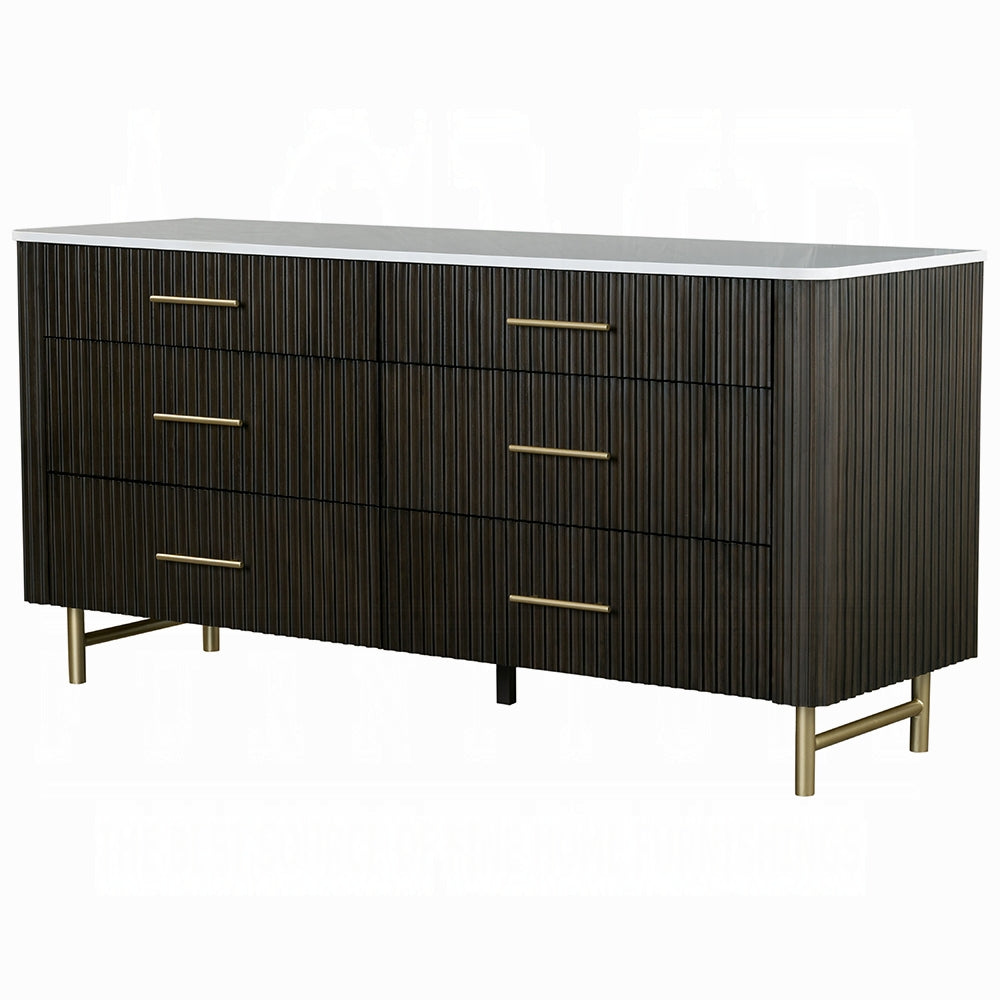 ACME Clayten 6-Piece Modern Luxury Bedroom Set Includes Panel Bed, Assembled Dresser, Assembled Chest, 2xAssembled Nightstands and Mirror, Box Spring NOT Required