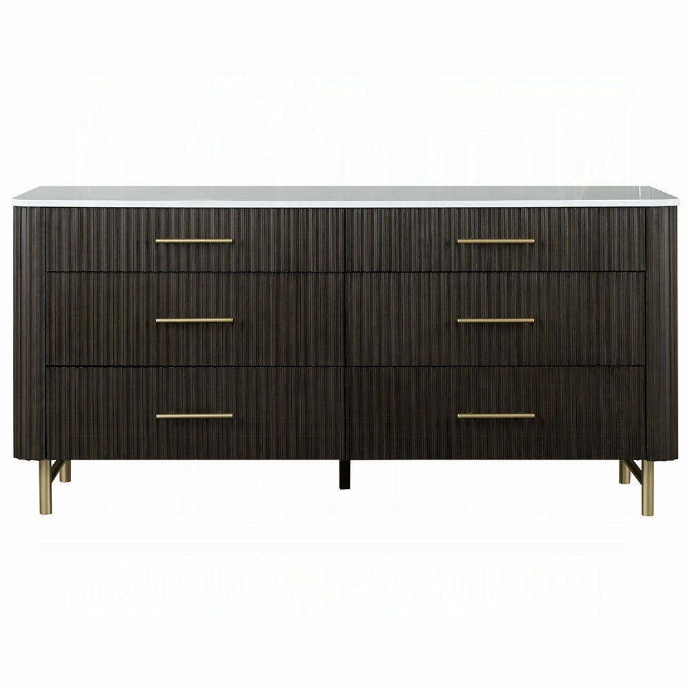 ACME Clayten 6-Piece Modern Luxury Bedroom Set Includes Panel Bed, Assembled Dresser, Assembled Chest, 2xAssembled Nightstands and Mirror, Box Spring NOT Required