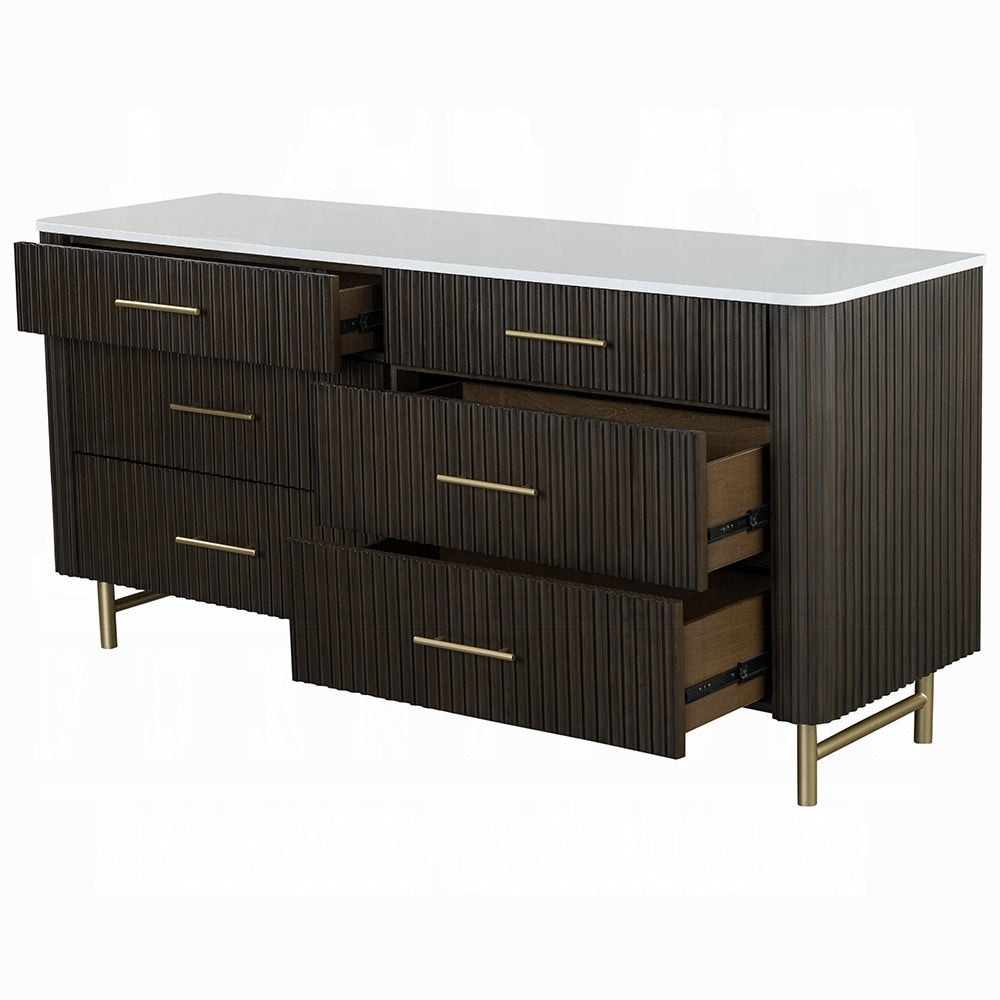 ACME Clayten 6-Piece Modern Luxury Bedroom Set Includes Panel Bed, Assembled Dresser, Assembled Chest, 2xAssembled Nightstands and Mirror, Box Spring NOT Required