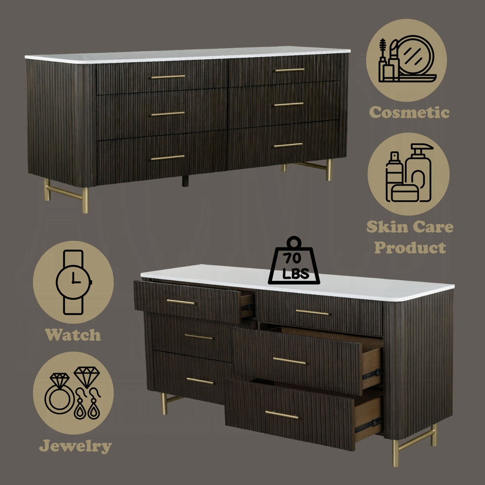ACME Clayten 6-Piece Modern Luxury Bedroom Set Includes Panel Bed, Assembled Dresser, Assembled Chest, 2xAssembled Nightstands and Mirror, Box Spring NOT Required