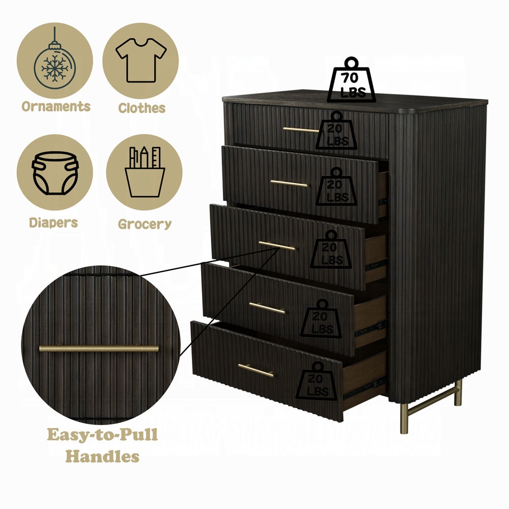 ACME Clayten 6-Piece Modern Luxury Bedroom Set Includes Panel Bed, Assembled Dresser, Assembled Chest, 2xAssembled Nightstands and Mirror, Box Spring NOT Required