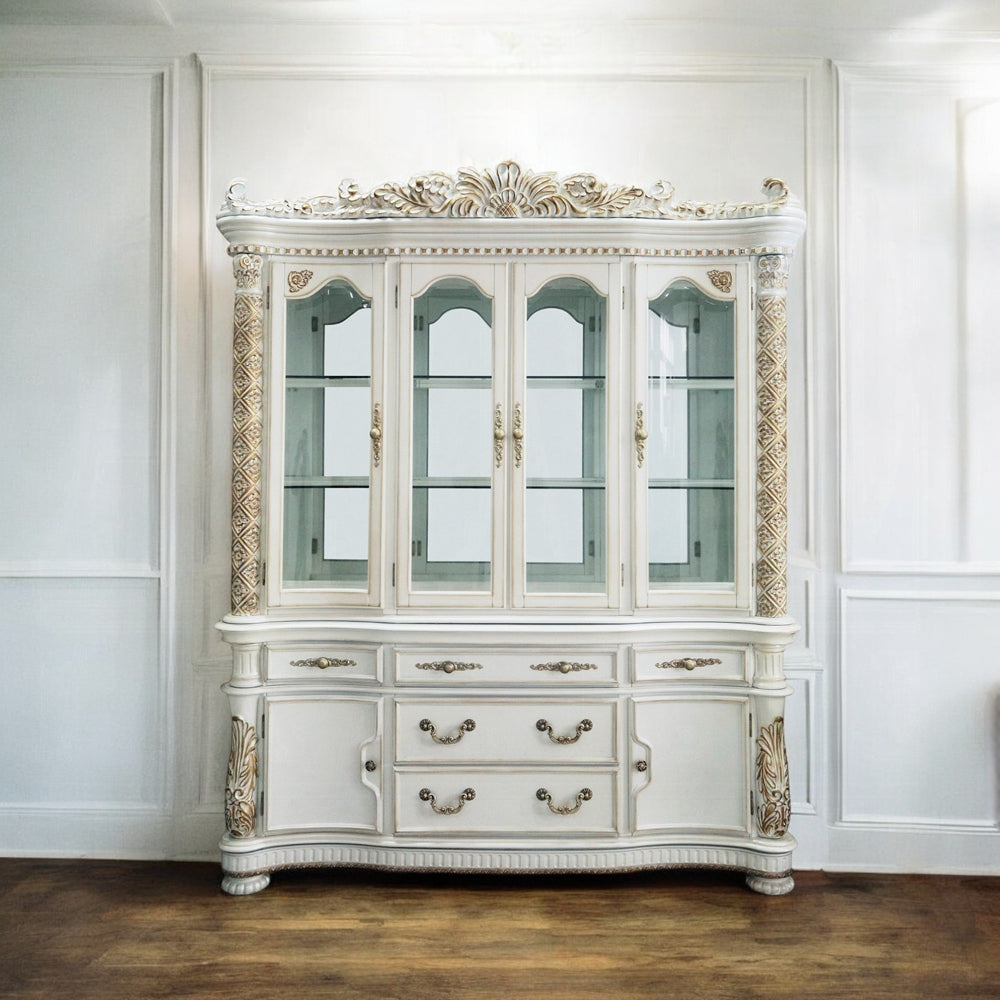 ACME Vendome Buffet & Hutch Antique Pearl Finish DN01350
