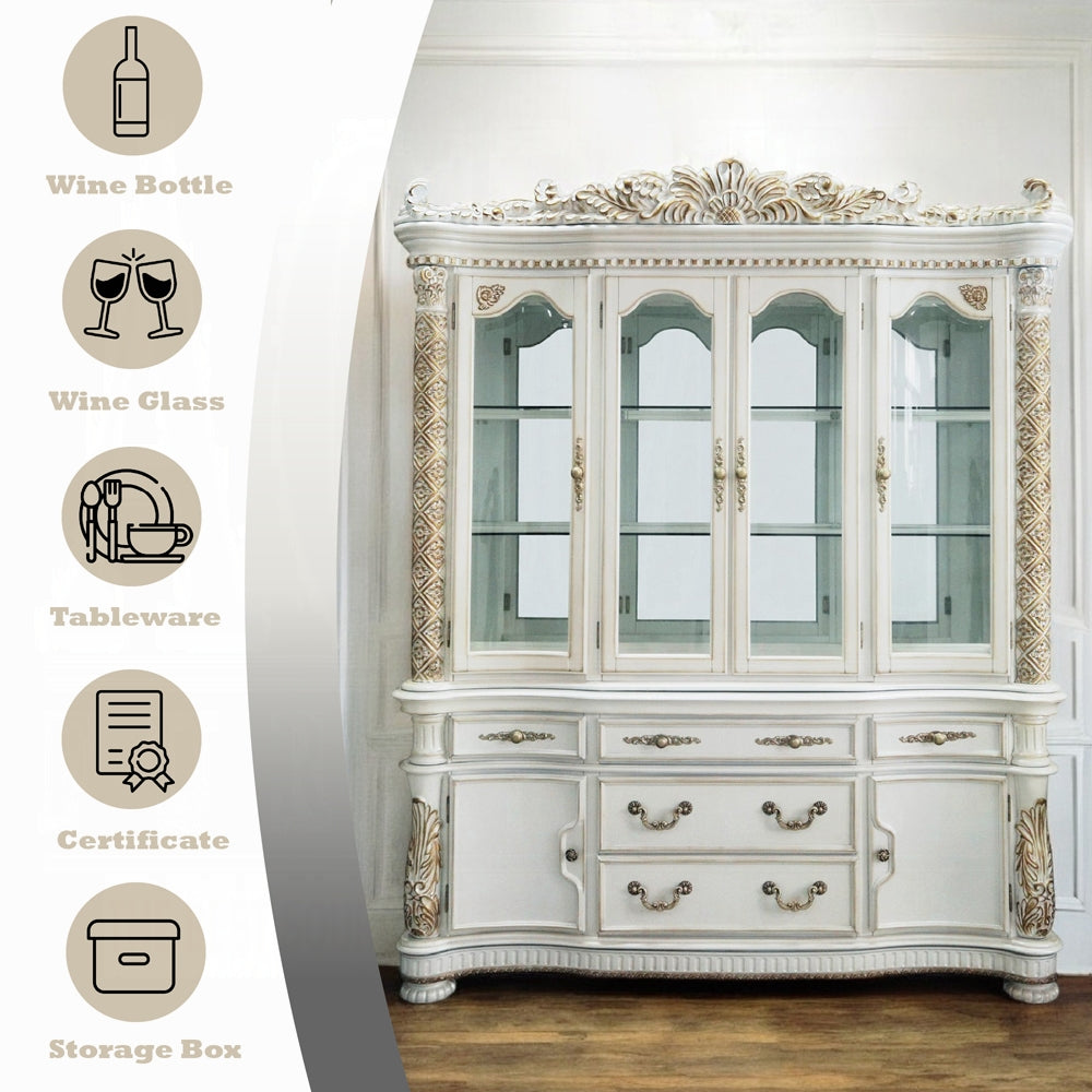 ACME Vendome Buffet & Hutch Antique Pearl Finish DN01350