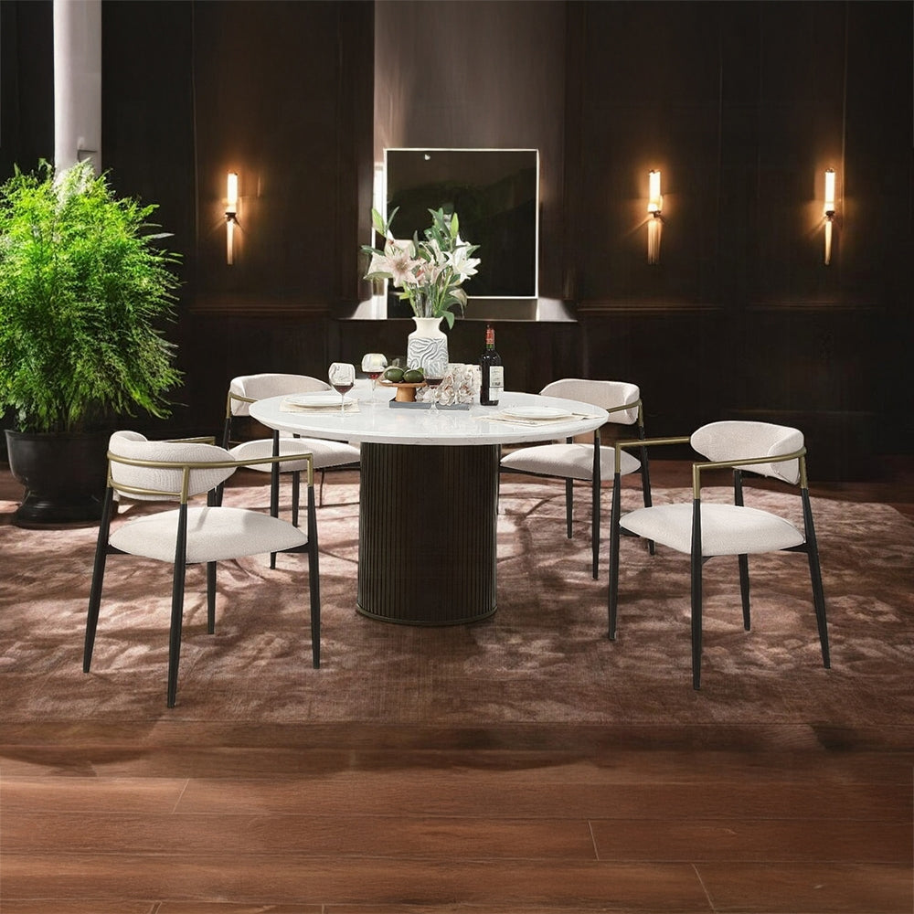 ACME Jaramillo 5-Piece Dining Set Round Dining Table W/Engineered Marble and 4 Chairs