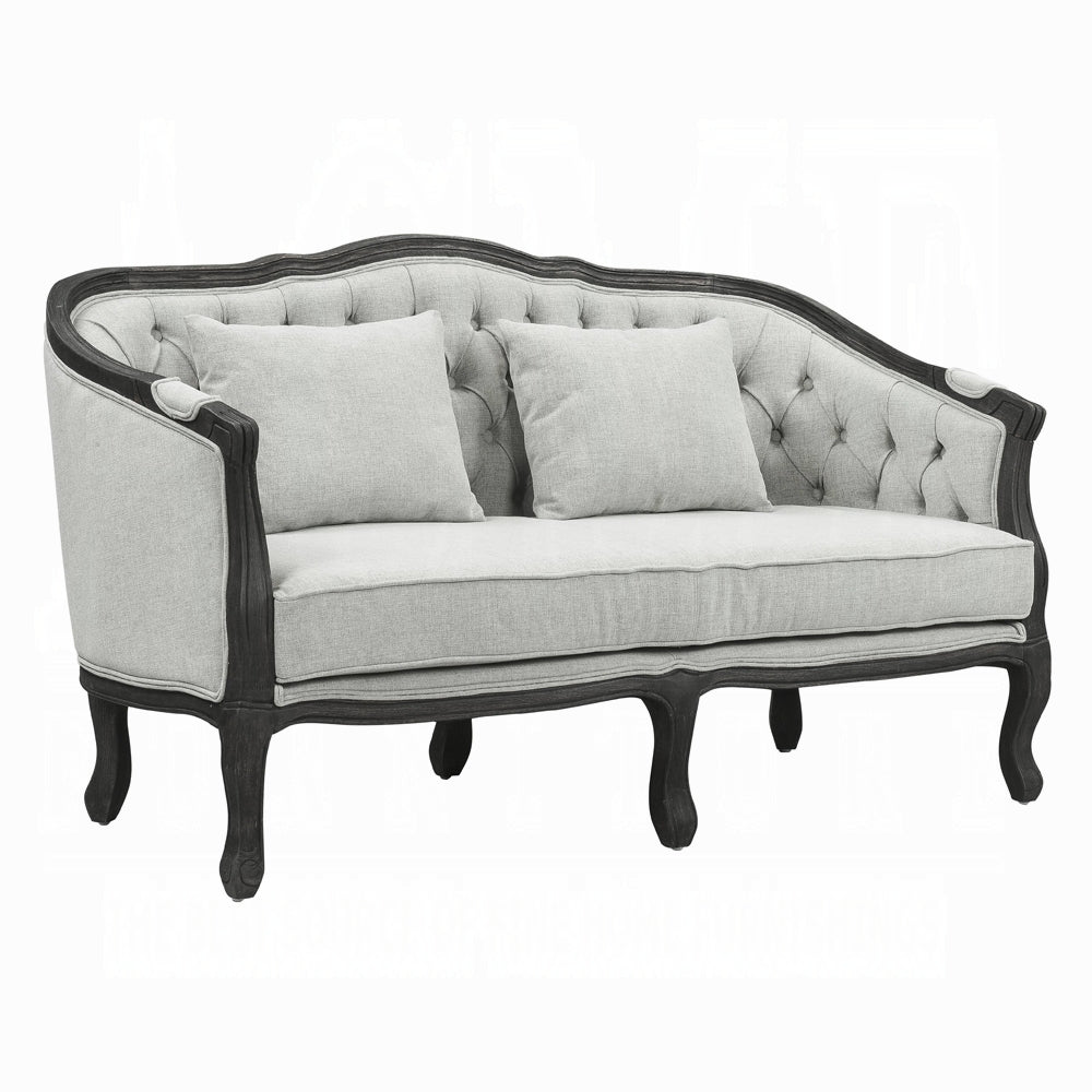 ACME Samael Colletion 3-Piece Living Room Set Include Sofa, Loveseat and Chair, Gray Linen & Dark Brown Finish
