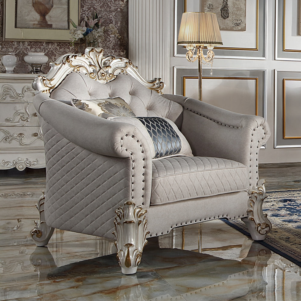 ACME Vendome II Colletion 4-Piece Living Room Set Include Sofa, Loveseat, Chair and Coffee Table, Antique Pearl Finish
